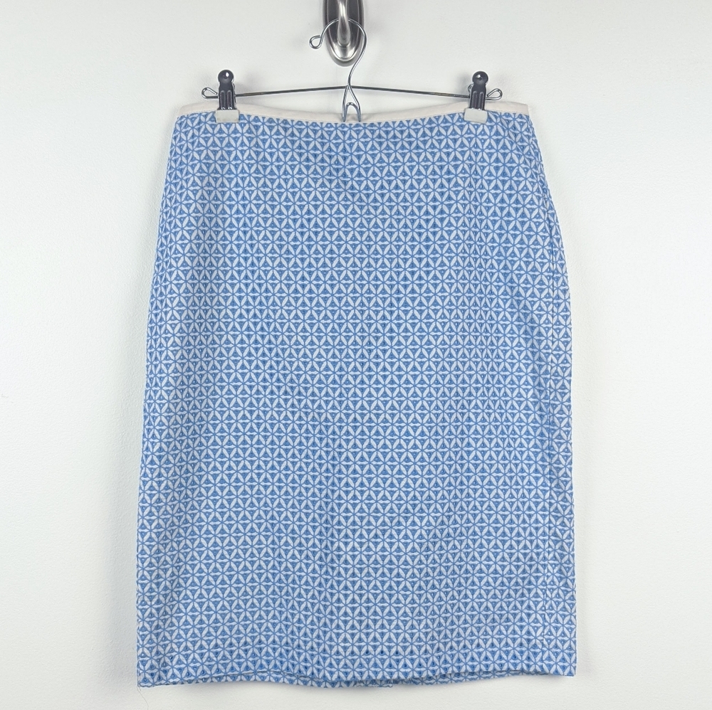 Talbots Blue & White Patterned Pencil Skirt